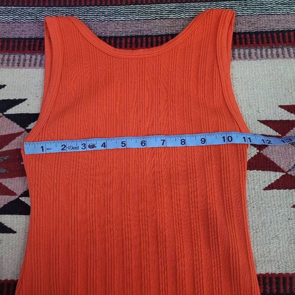 Enza Costa Compact Cotton‎ Scoop Back Midi Dress Sz XS Sunset Orange Ribbed - Picture 10 of 13